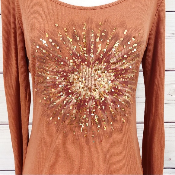 Daytrip Buckle Orange Ribbed Sequin Long Sleeve T - Picture 4 of 8